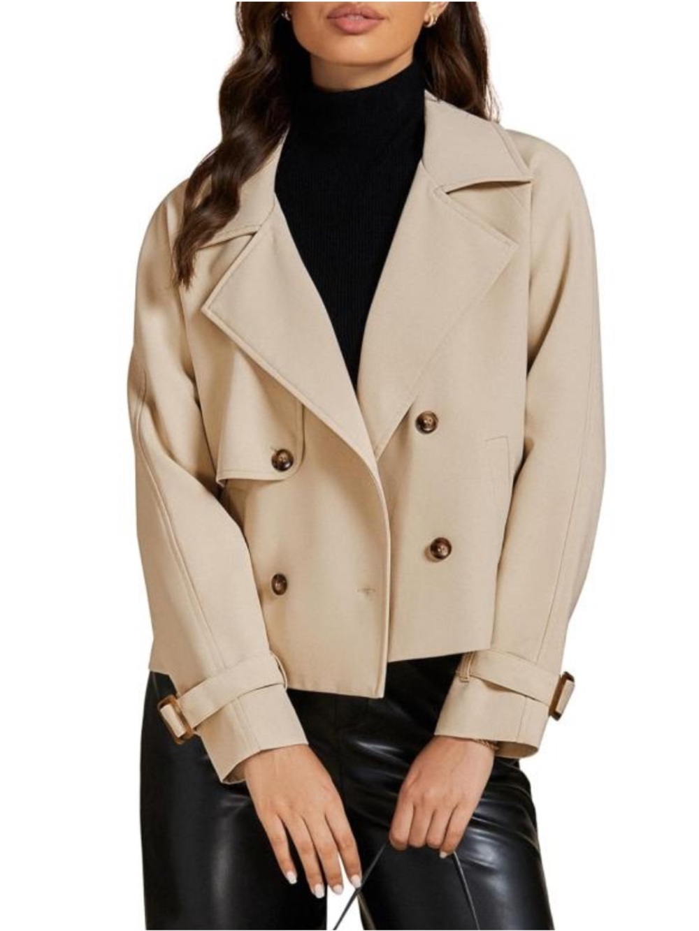 Cropped Double-Breasted Trench Coat in Beige